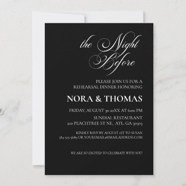 Convites The Night Before Rehearsal Dinner Invitation Black (Frente)