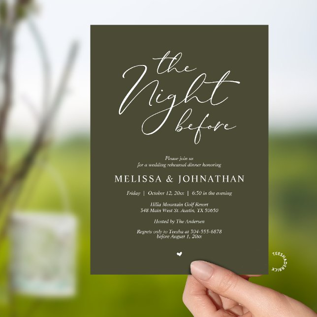 Convites The Night Before Romantic Wedding Rehearsal Dinner (The Night Before Romantic Wedding Rehearsal Dinner Invitation card in Olive green)