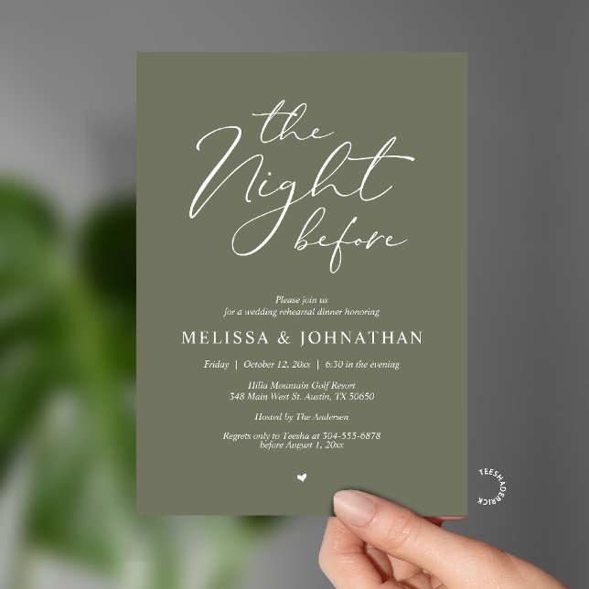 Convites The Night Before Romantic Wedding Rehearsal Dinner (The Night Before Romantic Wedding Rehearsal Dinner Invitation card in Pastel Sage Green)