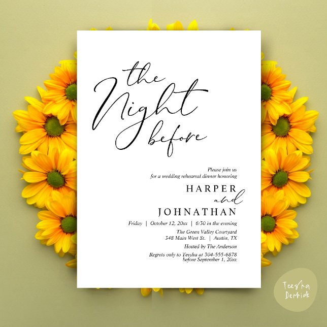 Convites The Night Before Romantic Wedding Rehearsal Dinner (The Night Before Romantic Wedding Rehearsal Dinner Modern Invitation Card PDF White Black)