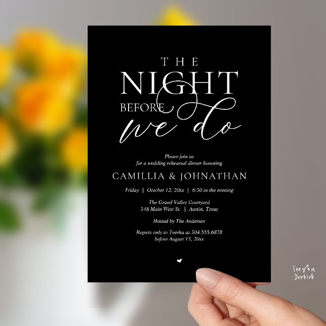 Convites “The Night Before We Do” Modern Rehearsal Dinner (“The Night Before We Do” Modern Classy Rehearsal Dinner Reception Invitation Card Black White)