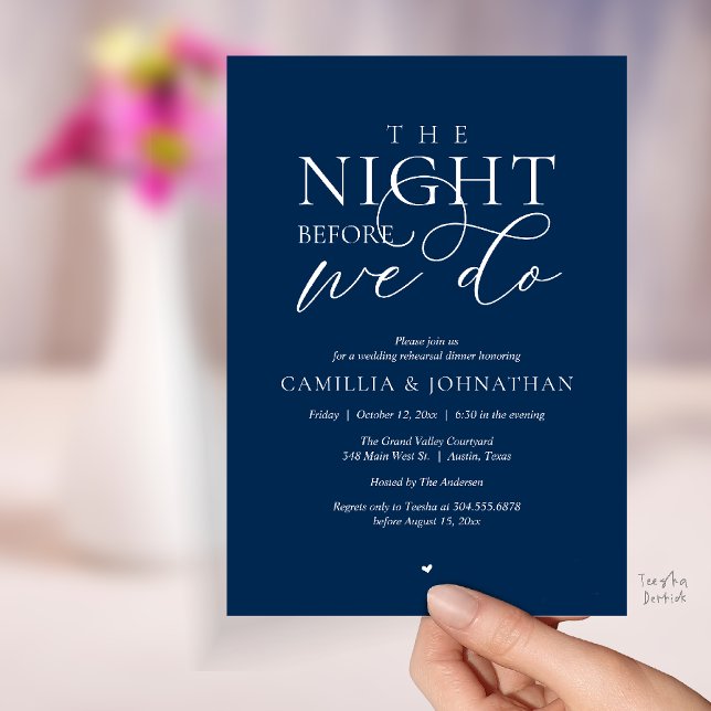 Convites “The Night Before We Do” Modern Rehearsal Dinner (“The Night Before We Do” Modern Classy Rehearsal Dinner Reception Invitation Card Navy Blue)