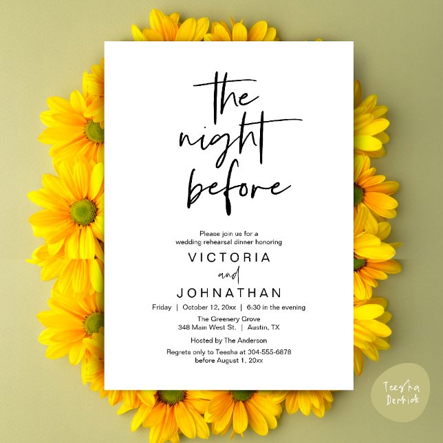 Convites The Night Before, Wedding Rehearsal Dinner Party (The Night Before, Wedding Rehearsal Dinner Party Invites Card PDF Romantic Modern Casual Black White)