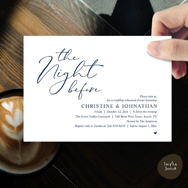 Convites The Night Before Wedding Rehearsal Romantic Dinner (The Night Before Wedding Rehearsal Romantic Dinner Invitation Card in Navy Blue)
