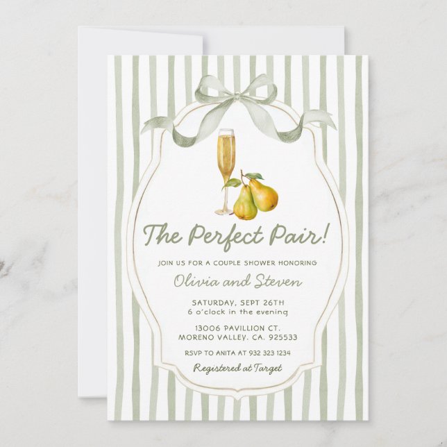 Convites The Perfect Pair Couples Shower Pear Invitation (Frente)