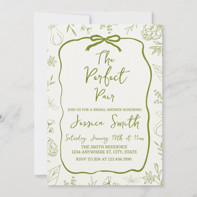 Convites The Perfect Pair Green Bridal Shower Invitation (Frente)