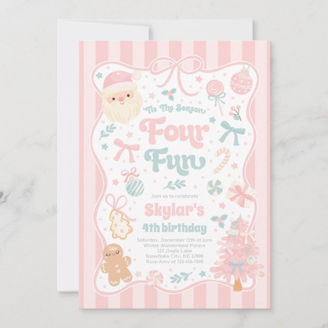 Convites The Season Four Fun Christmas Bow 4th Birthday (Frente)