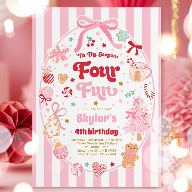 Convites The Season Four Fun Christmas Bow 4th Birthday (Criador carregado)