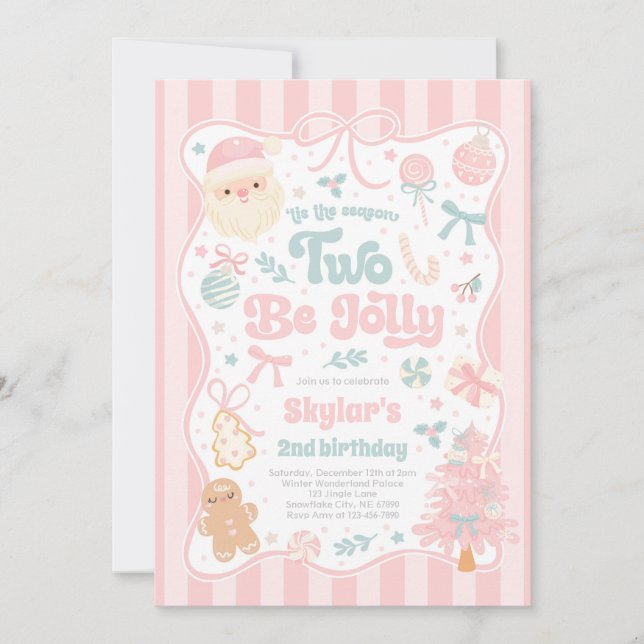 Convites The Season Two Be Jolly Christmas Bow 2nd Birthday (Frente)