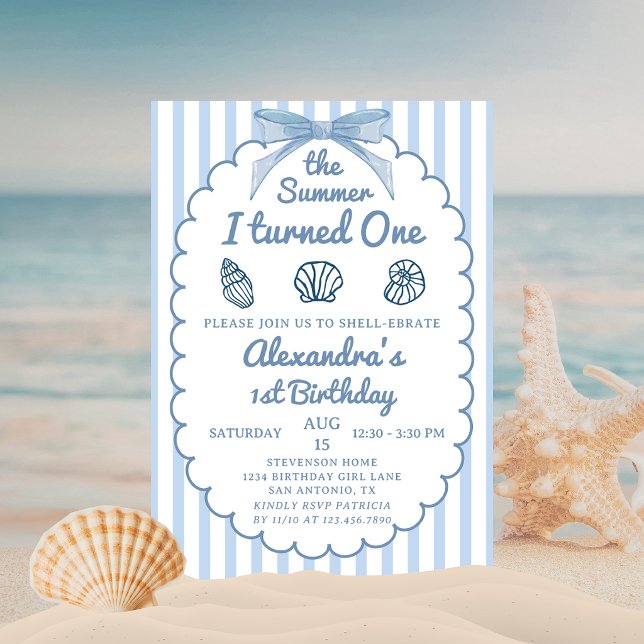 Convites The Summer I Turned One Beach Blue 1st Birthday (Criador carregado)