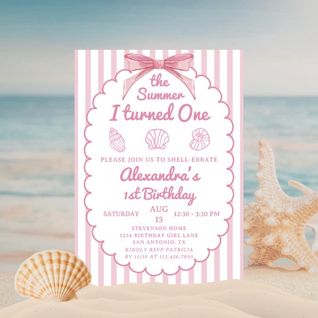 Convites The Summer I Turned One Beach Pink 1st Birthday (Criador carregado)