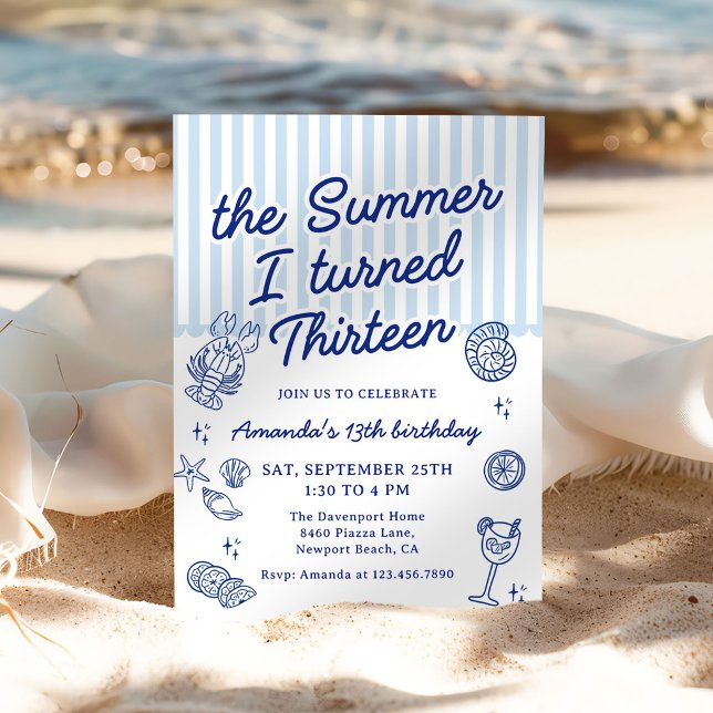 Convites The Summer I Turned Thirteen 13th Birthday Party (Criador carregado)