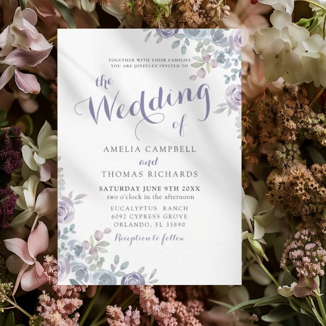 Convites The Wedding Of Purple & Blue Floral Wedding Invita (Criador carregado)