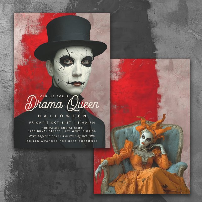 Convites Theatrical Drama Queen Halloween Party (Invitation available in both printed and instant download digital formats.)