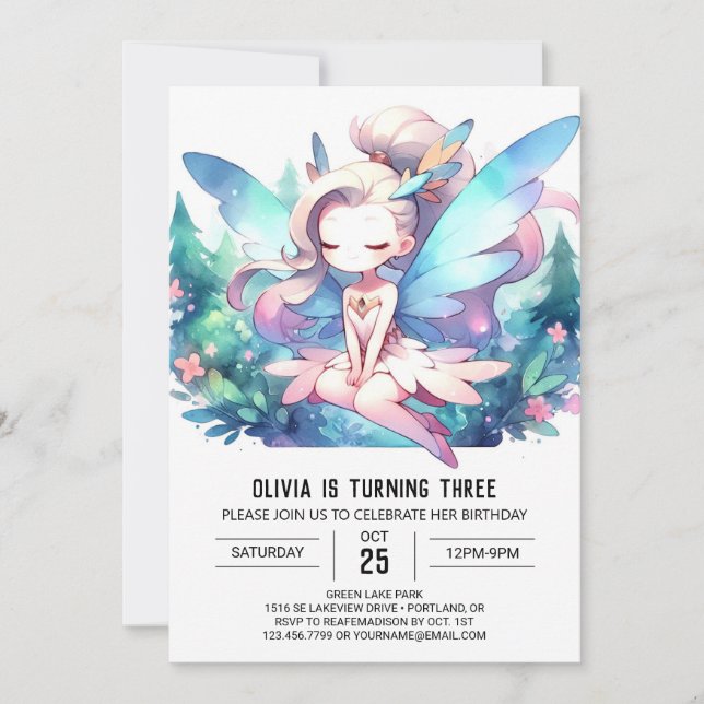 Convites Theme Adorable Fairy Birthday (Frente)