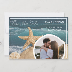 Convites Theme Beach Salve o casamento de fotos de data
