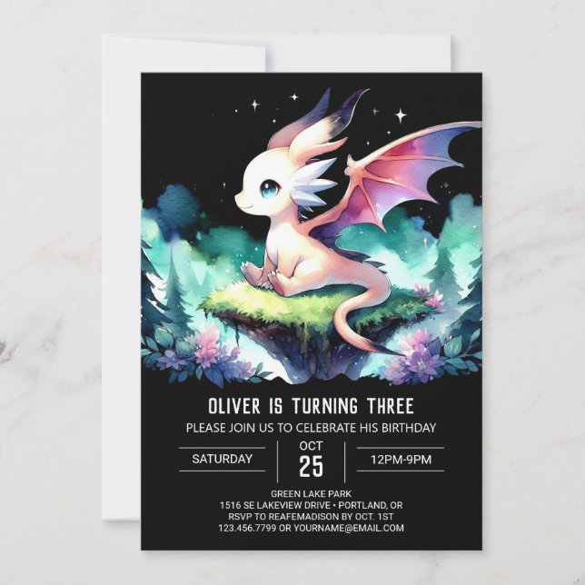 Convites Theme Cute Dragon Birthday (Frente)
