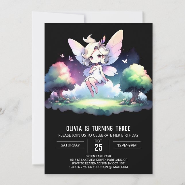 Convites Theme Cute Fairy Birthday (Frente)
