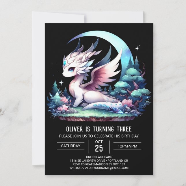 Convites Theme Elegant Dragon Birthday (Frente)