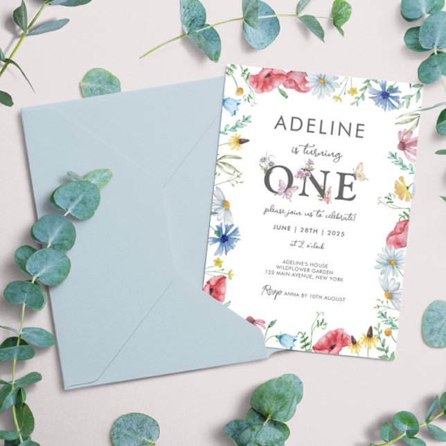 Convites Theme Girl primeiro aniversario Floral Primeiro (Wild One Wildflower Floral 1st Birthday Girl invitations with instant download option girly floral )