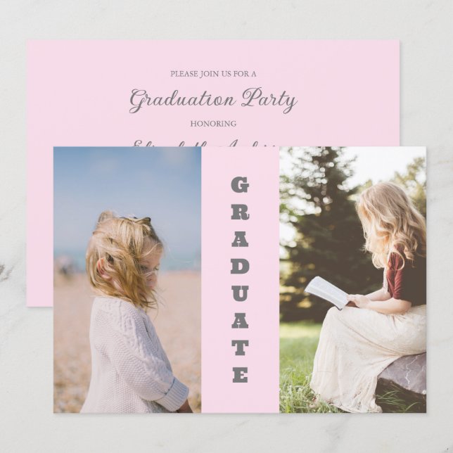 Convites Then And Now 2 Photo Graduation (Frente/Verso)