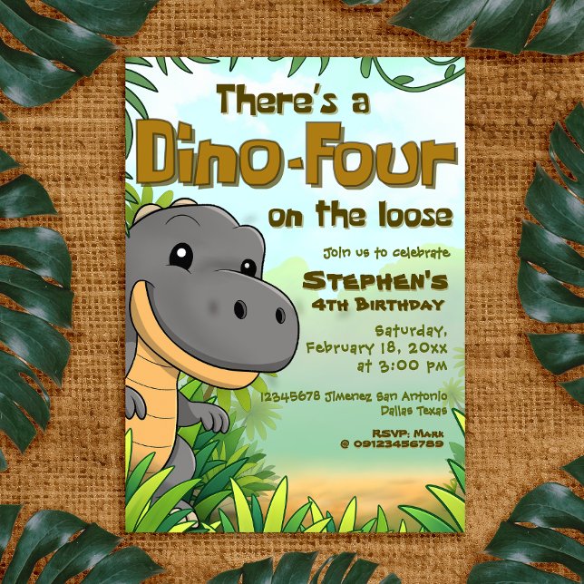 Convites There's a Dino Four on the Loose - 4rd Birthday (There's a Dino Four on the Loose - 4rd Birthday Invitation)