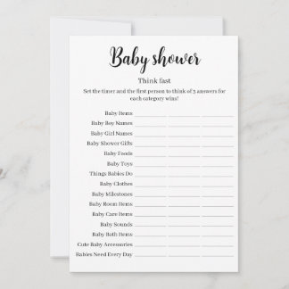 Convites Think Fast Baby Shower Game, Baby Shower Printable