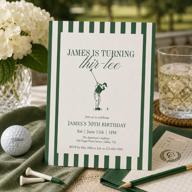 Convites Thir-Tee Golfe Aniversário de 30 anos Faixa Verde (Criador carregado)