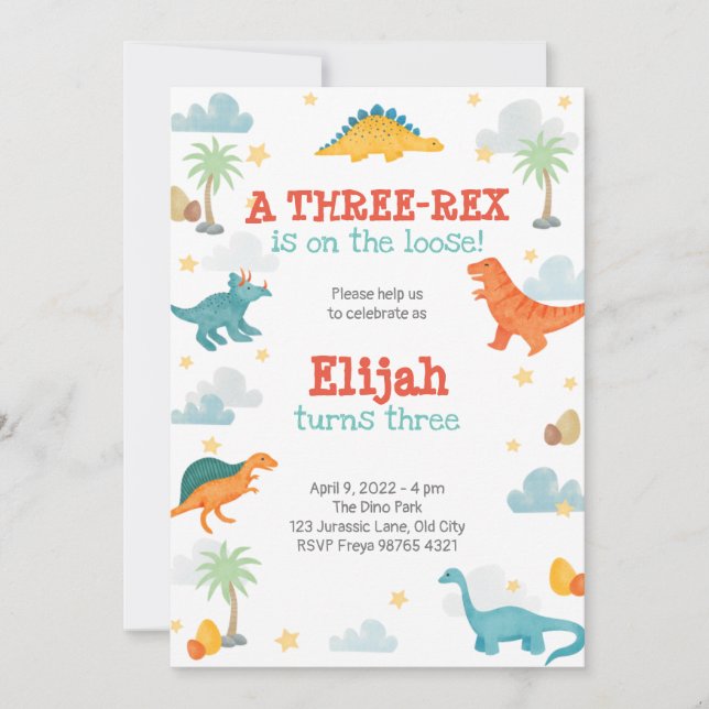 Convites Third Birthday Party Dinosaurs invitation (Frente)