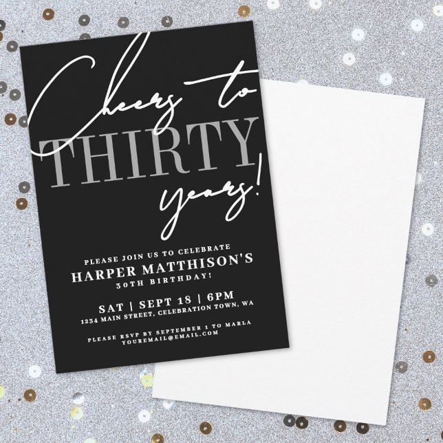 Convites Thirty Black 30th Birthday Party (Thirty Black 30th Birthday Party Invitation)