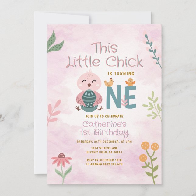 Convites This Little Chicks is turning ONE Easter Birthday (Frente)