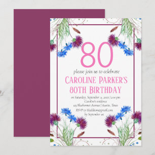 Convites Thiste Scottish 80 Birthday Purple Floral