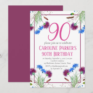Convites Thiste Scottish 90 Birthday Purple Floral