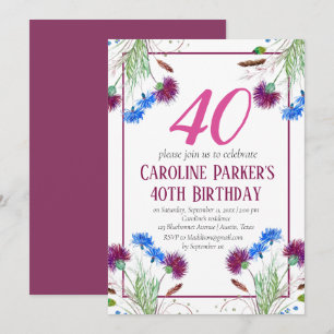 Convites Thiste Scottish aniversário de 40 anos Purple Flor