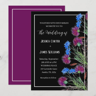 Convites Thistle Cornflower Watercolor Casamento Russo