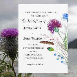 Convites Thistle Cornflower Watercolor Casamento Russo