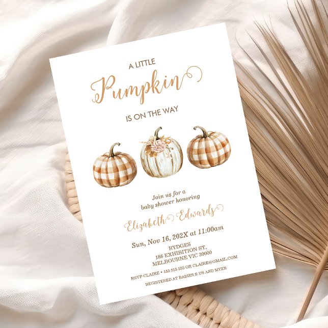 Convites Three Orange Plaid Little Pumpkin Baby Shower  (A little Pumpkin In On The Way Baby Shower Invitation Template, Fall Baby Shower Invite Printable, )