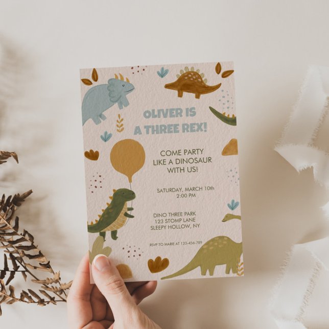 Convites Three Rex Dinosaur 3rd Boy Birthday Invitation (Criador carregado)