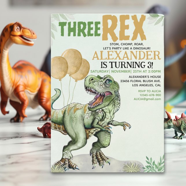 Convites Three Rex - Funny Birthday 3rd Boy Dinosaur (Criador carregado)