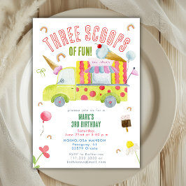 Convites Three Scoops Of Fun Ice Cream Truck 3rd Birthday 