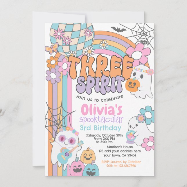 Convites Three Spirit Hippie Halloween 3rd Birthday (Frente)
