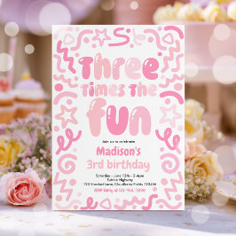 Convites Three Times The Fun Confetti Balloon 3rd Birthday 