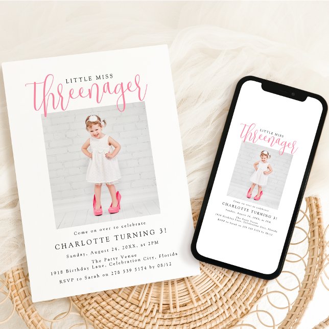 Convites Threenager | Festa de aniversário de 3 anos de Fot (Criador carregado)