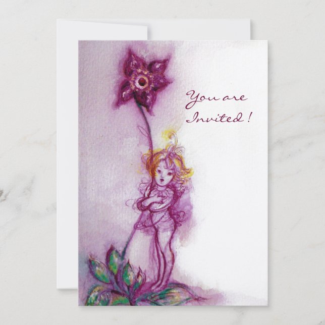 Convites THUMBELINA 2,champanhe branco roxo rosa metálico (Frente)