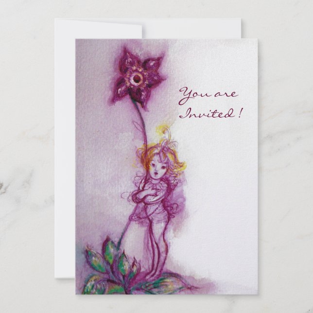 Convites THUMBELINA 2,roxa-rosa, branco, gelo metálico (Frente)