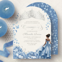 Tiara Azul Claro Borboletas Flores Quinceanera