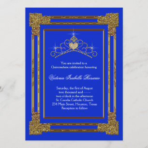 Convites Tiara Azul Marinho Dourado Sweet 15 Quinceanera