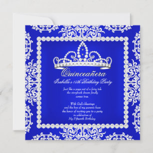 Convites Tiara Azul Real para Festa de 15 Anos Quinceanera