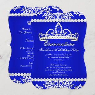 Convites Tiara Azul Real para Festa de 15 Anos Quinceanera
