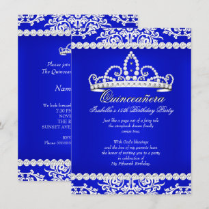 Convites Tiara Azul Real para Festa de 15 Anos Quinceanera
